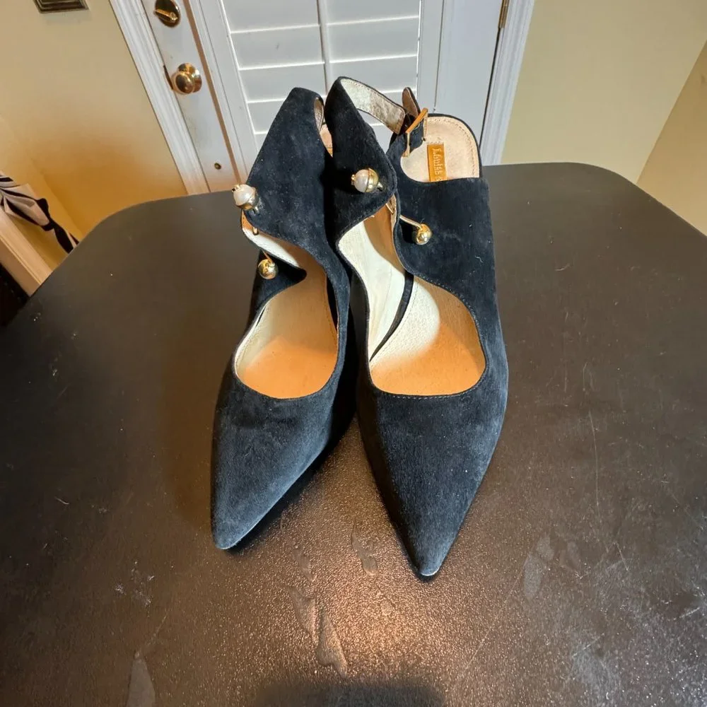 Louise Et Cie size 10 black suede sling back pumps with pearl details